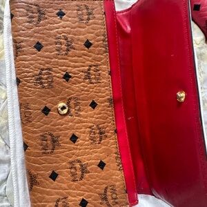 MCM Tan and Red Leather Wallet